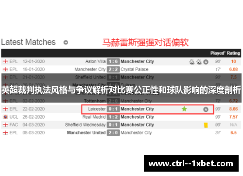 英超裁判执法风格与争议解析对比赛公正性和球队影响的深度剖析 英超裁判执法风格与争议解析对比赛公正性和球队影响的深度剖析